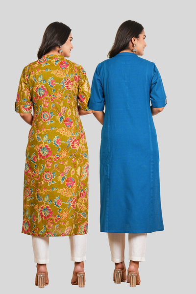 Green and Yale Blue Cotton Long Kurti