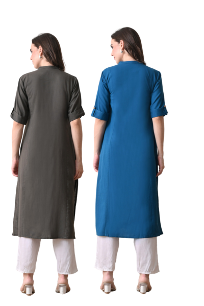 Grey And Yale Blue Cotton Long Kurti