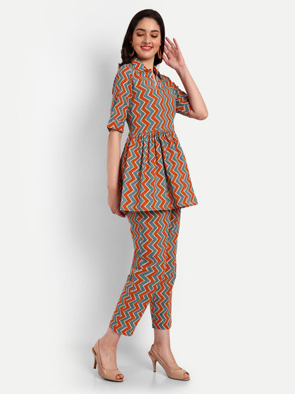 Orange & Green Peplum Co-ord Sets