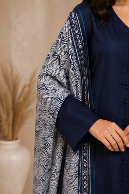 Navy Blue Cotton Kurta Pant Dupatta Set
