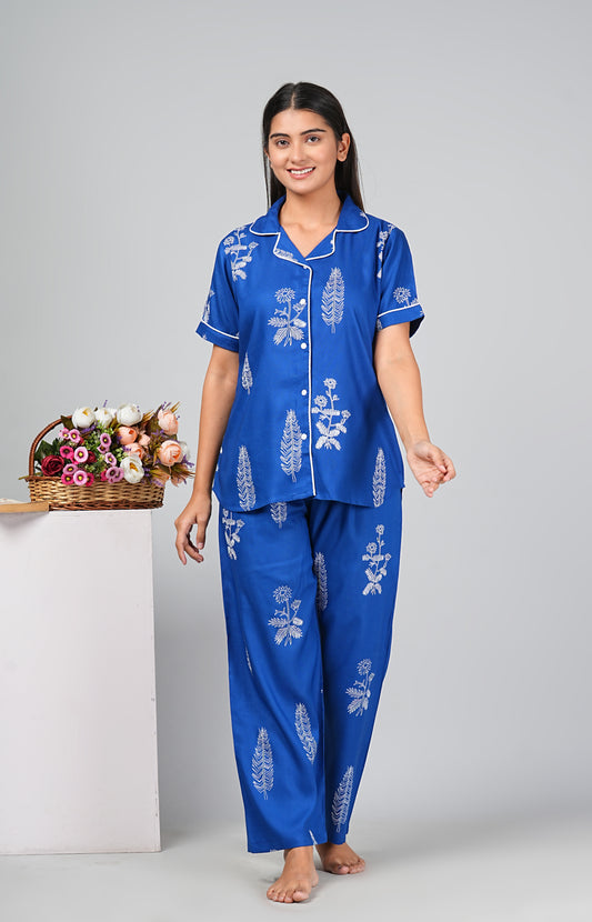 Rayon Blue Night Suit