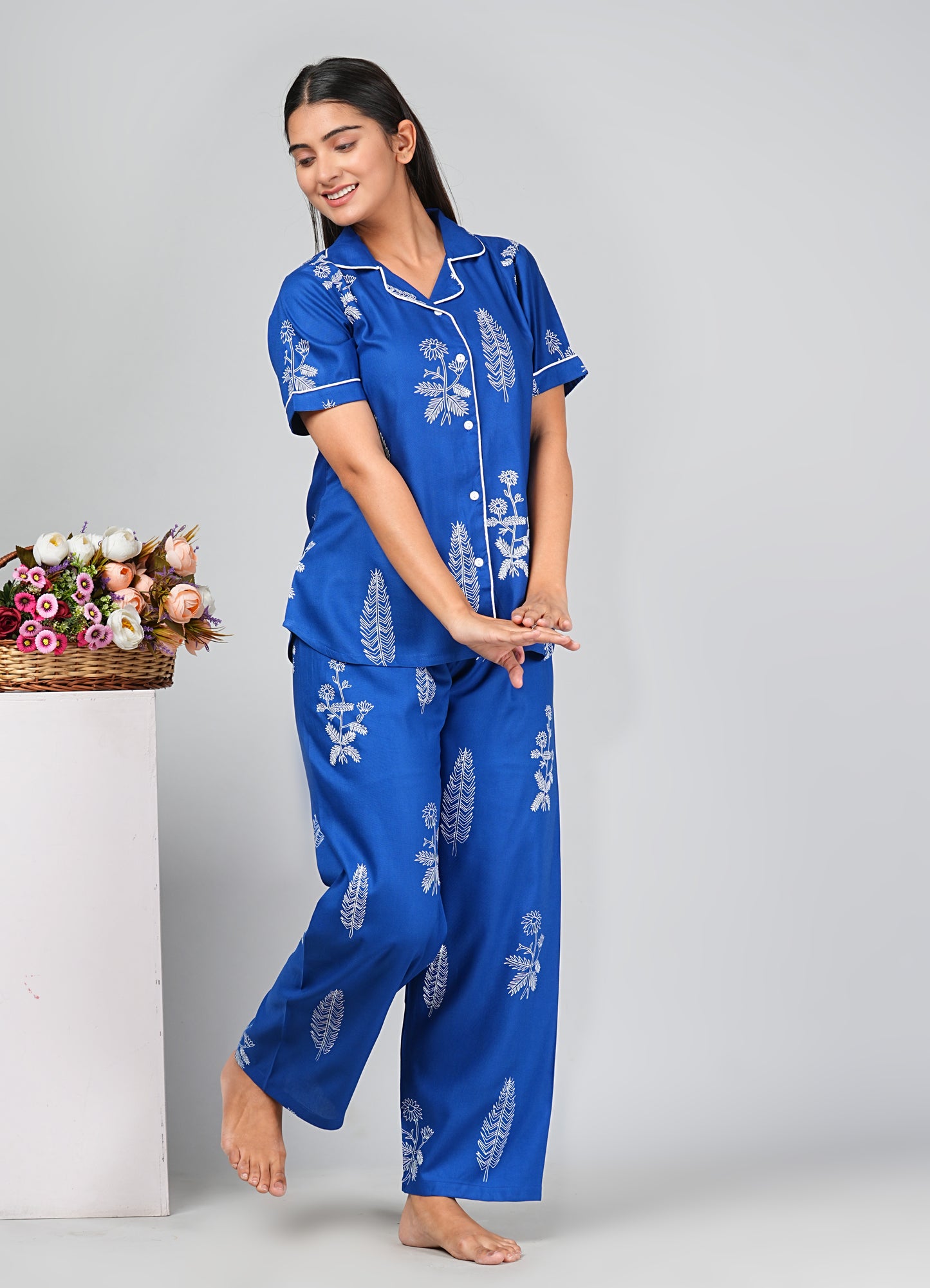 Rayon Blue Night Suit