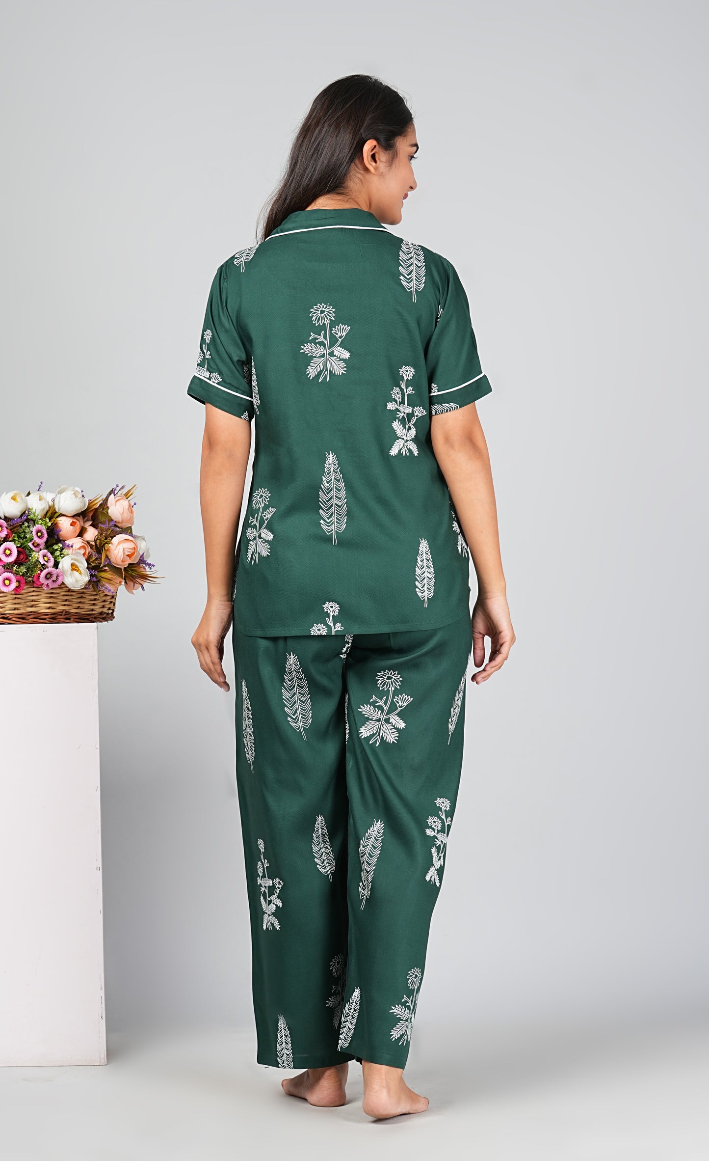 Rayon Dark Green Night Suit