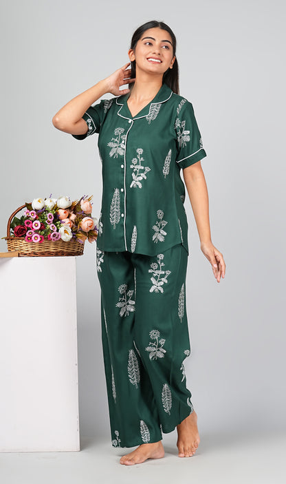 Rayon Dark Green Night Suit