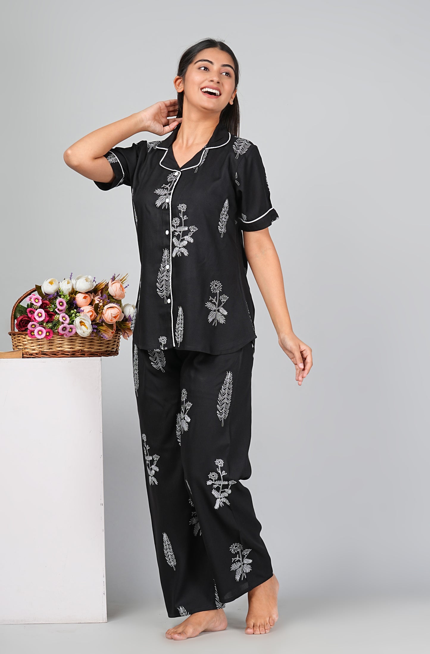 Rayon Black Night Suit