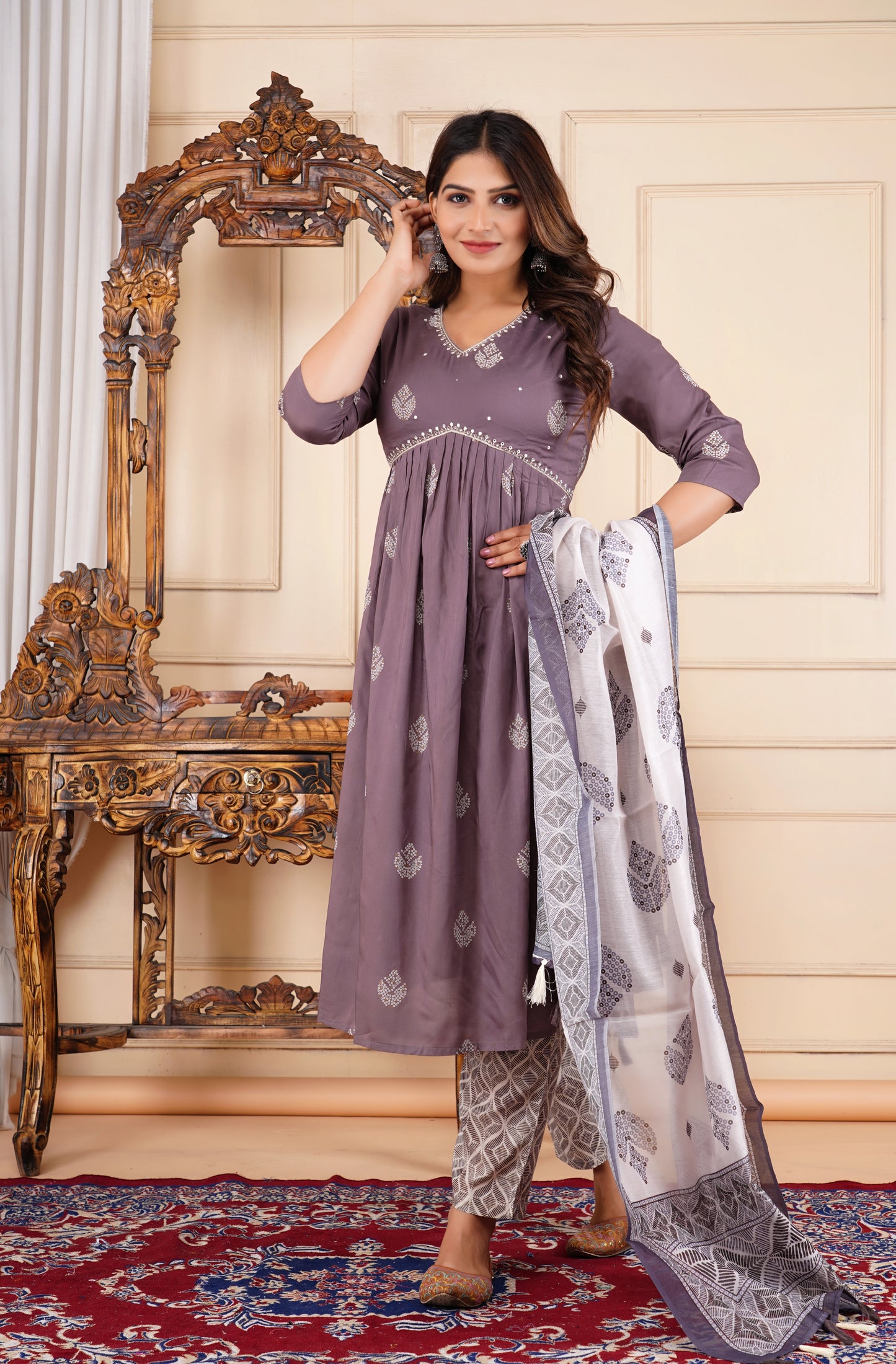 Muslin Silk Kurti Pant Set With Dupatta