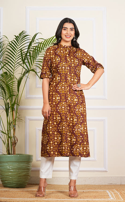 Cotton Pleated A-Line Kurta