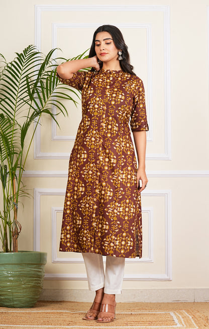 Cotton Pleated A-Line Kurta
