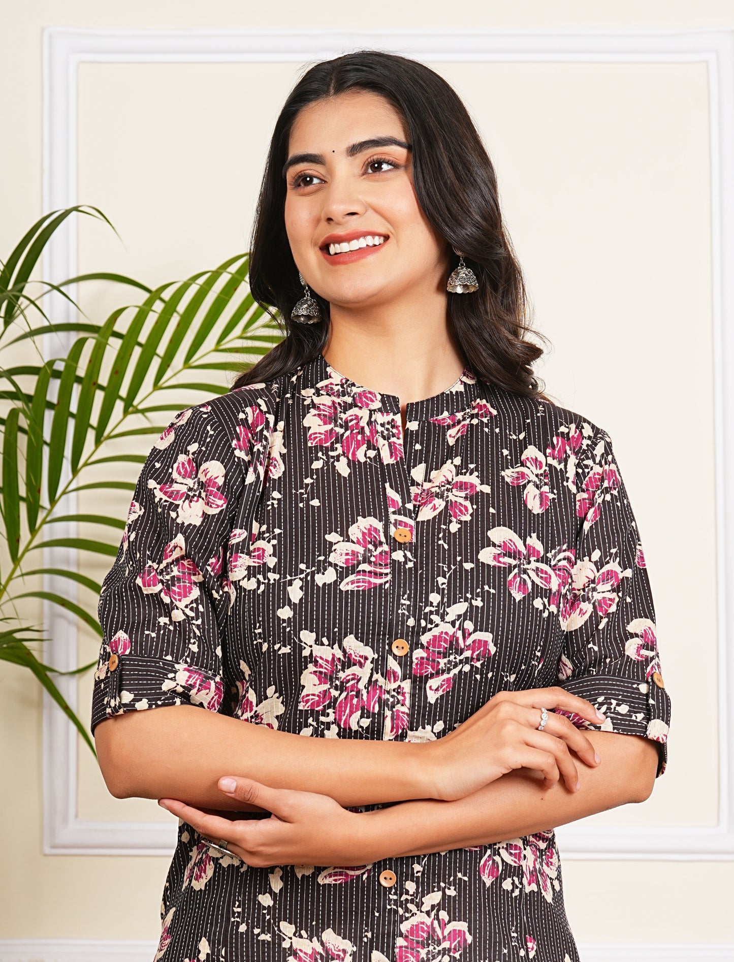 Black Katha Cotton A-Line Kurta
