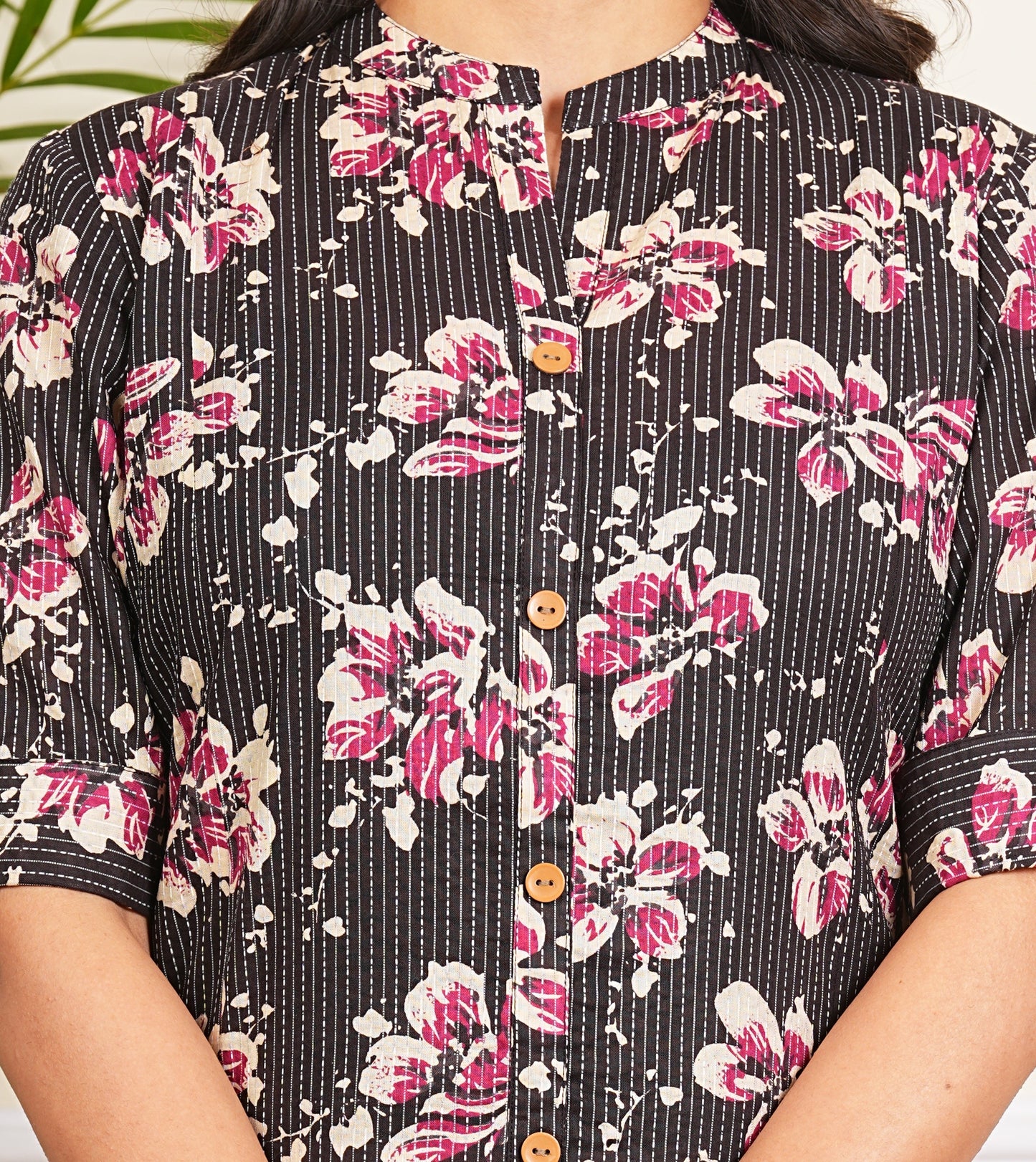 Black Katha Cotton A-Line Kurta