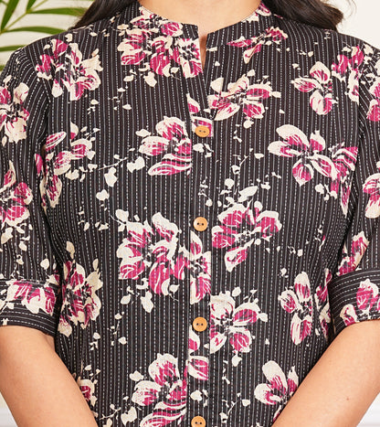 Black Katha Cotton A-Line Kurta