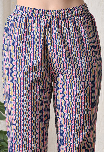 Blue Floral Cotton Anghrakha Set