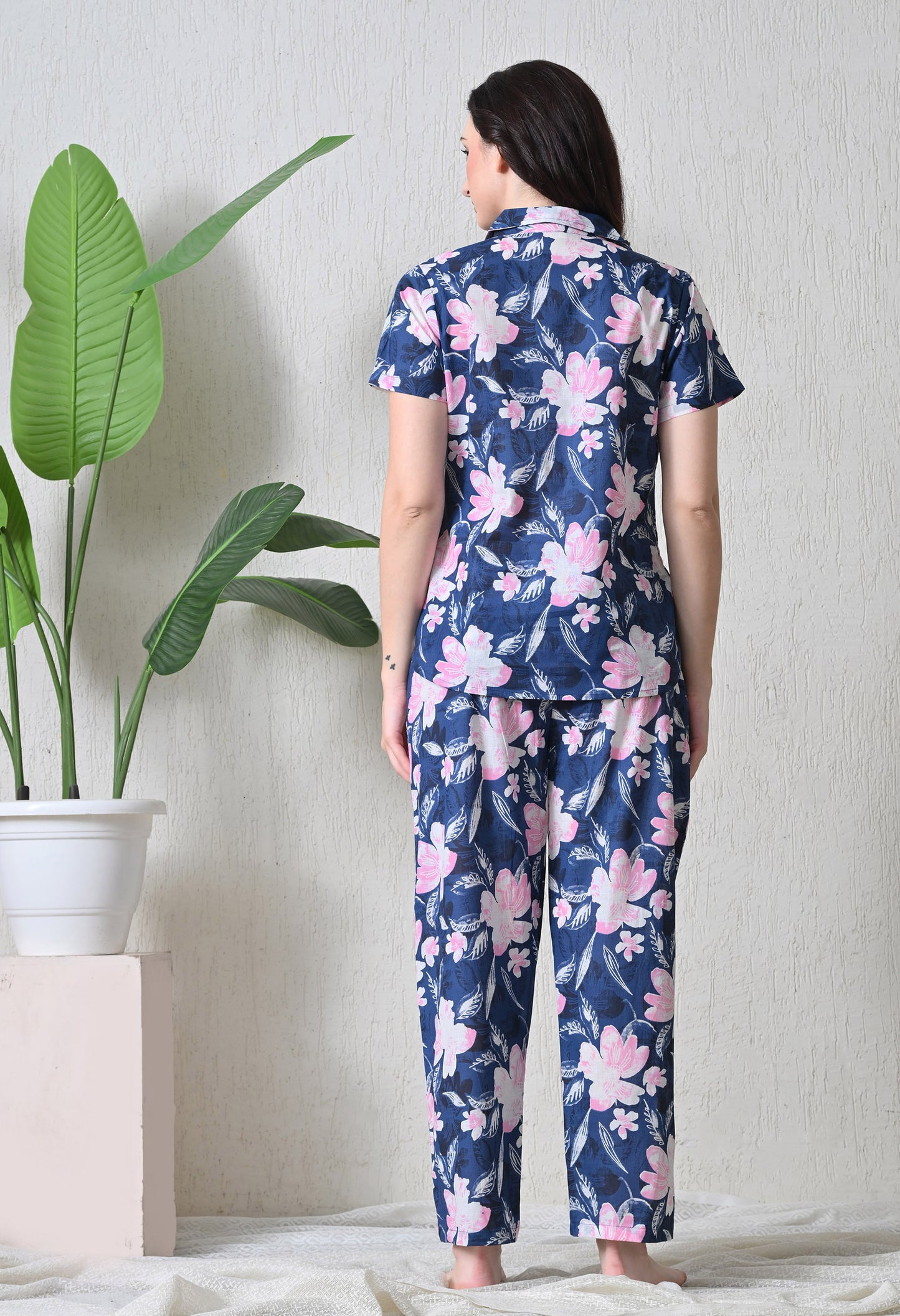 Blue Floral Printed Night Suit
