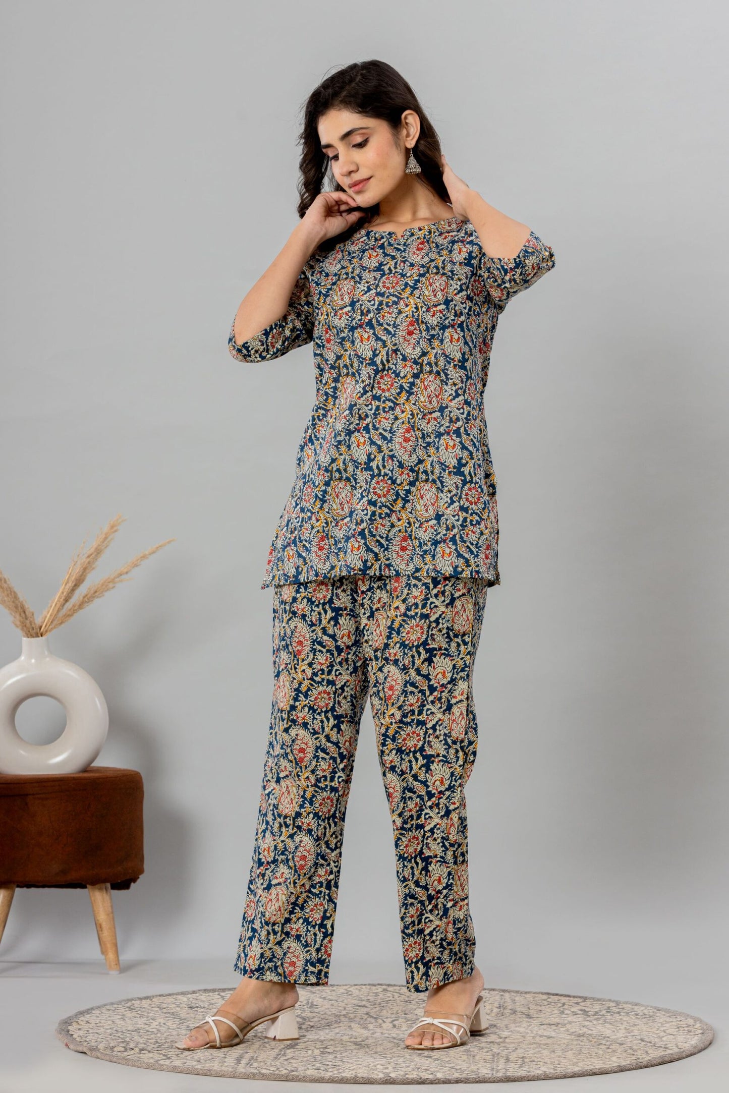 Grey Cotton Printed Night Suits