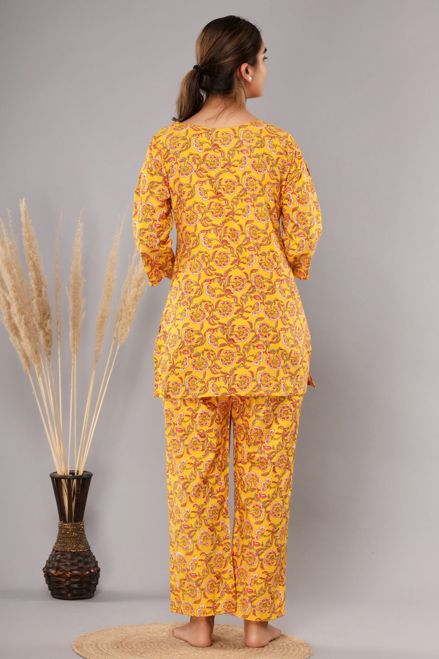 Yellow Cotton Printed Night Suits