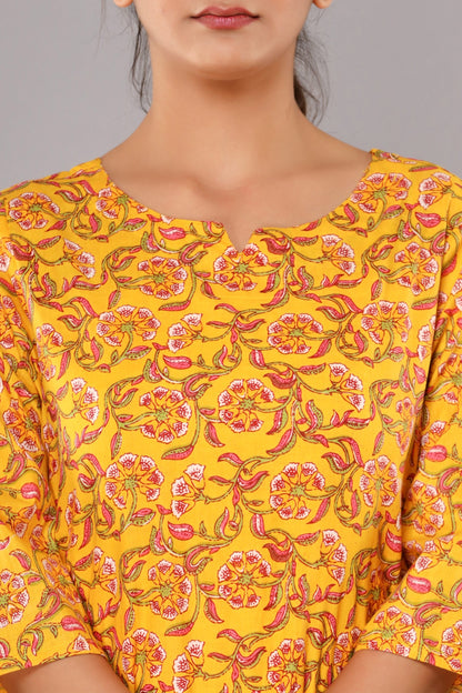 Yellow Cotton Printed Night Suits