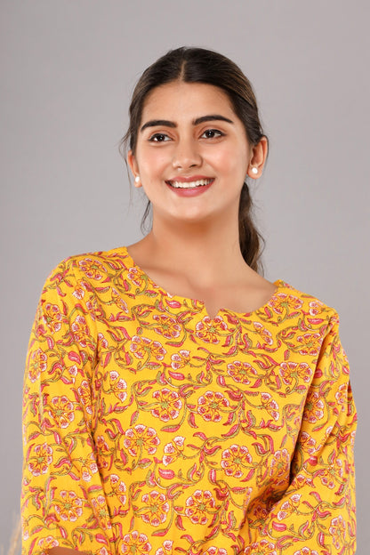 Yellow Cotton Printed Night Suits