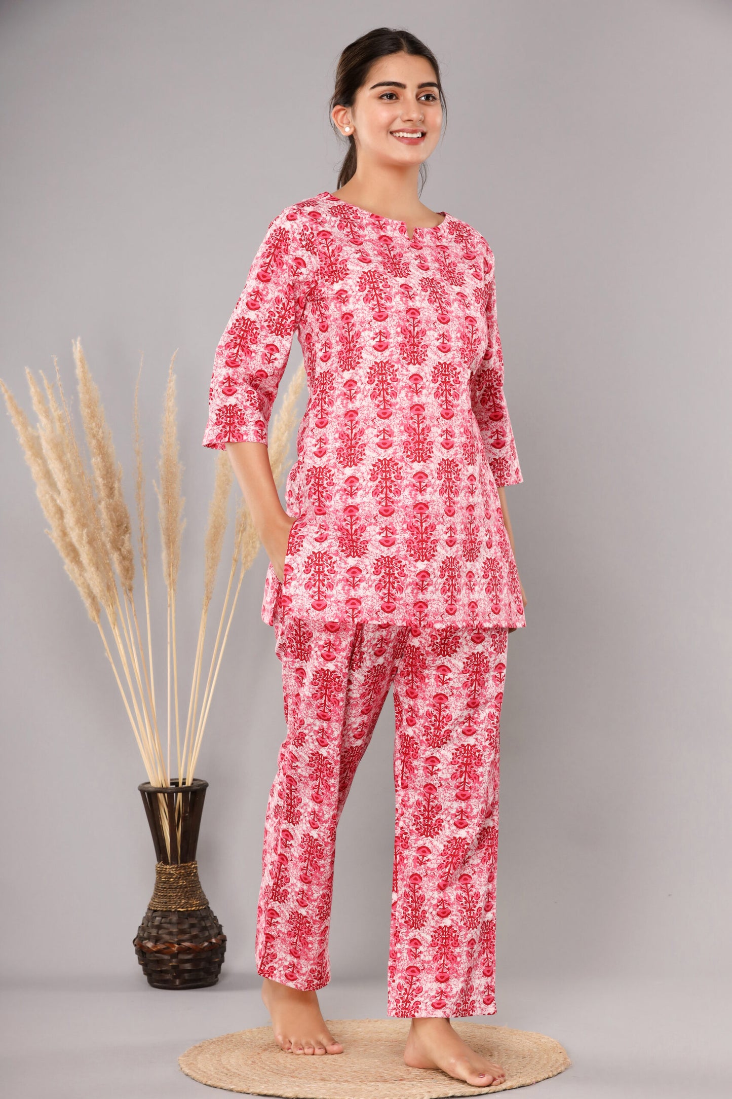 Pink Buta Cotton Printed Night Suits