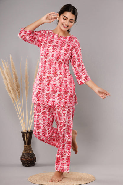 Pink Buta Cotton Printed Night Suits