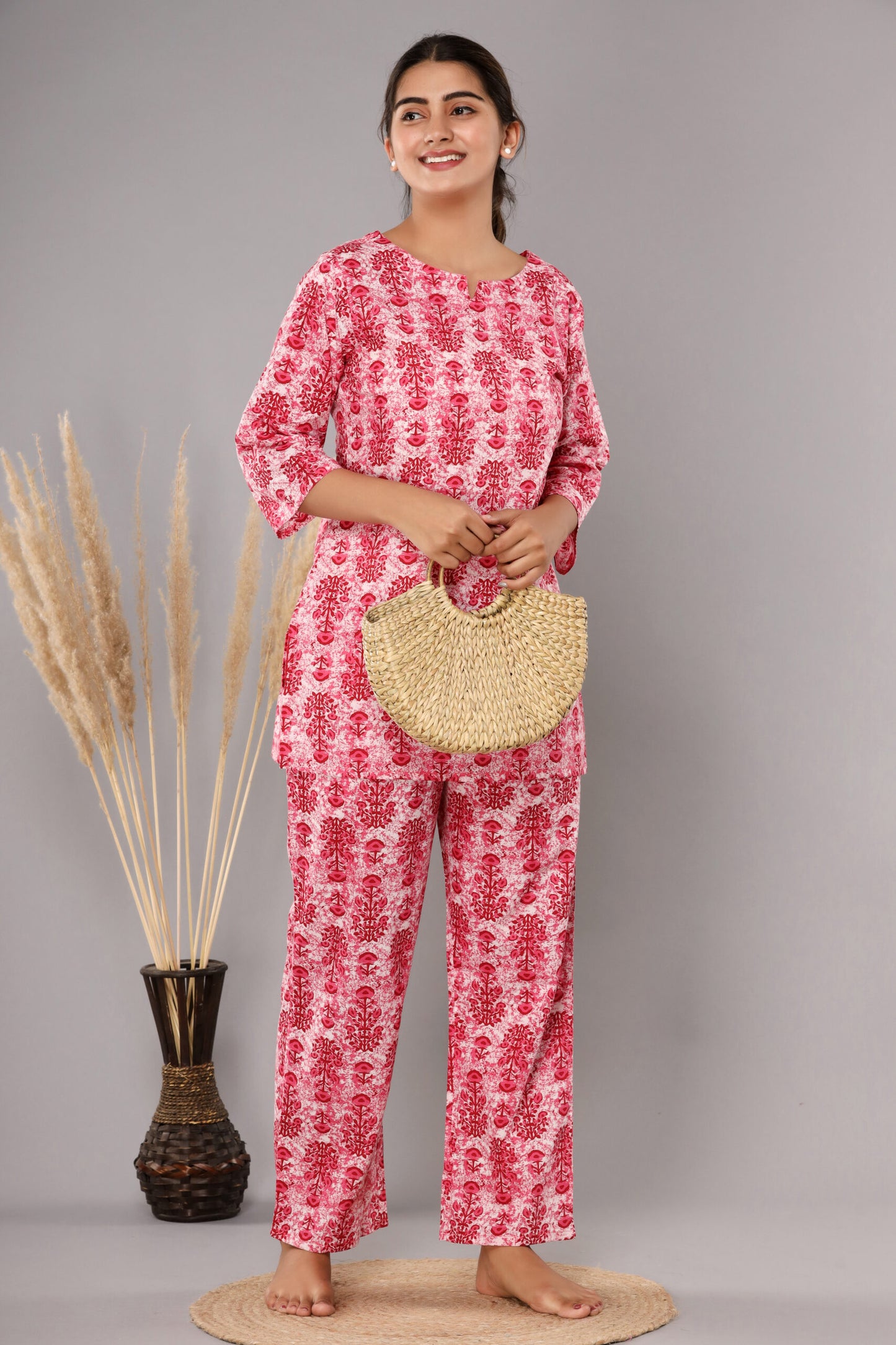 Pink Buta Cotton Printed Night Suits