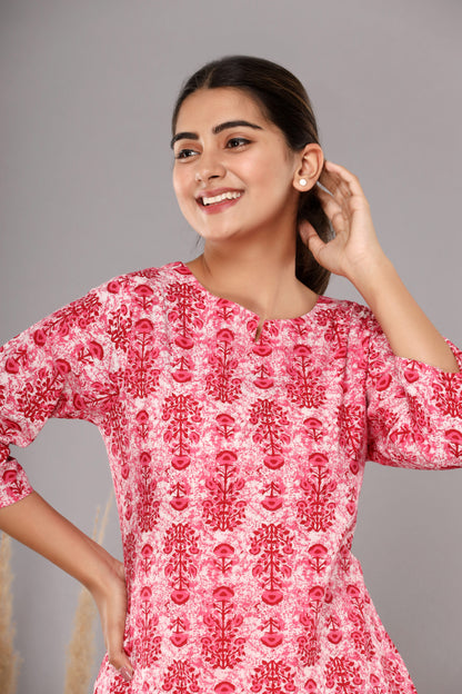 Pink Buta Cotton Printed Night Suits