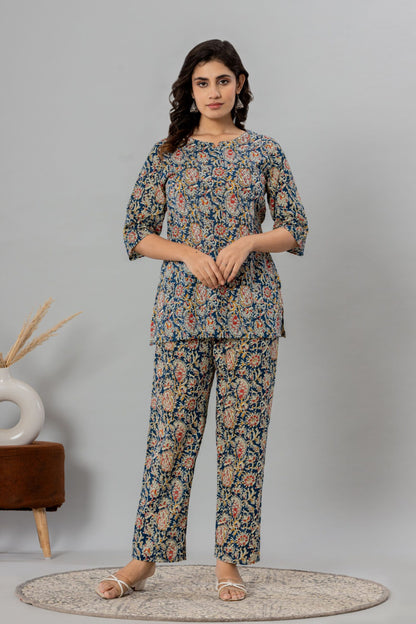 Grey Cotton Printed Night Suits