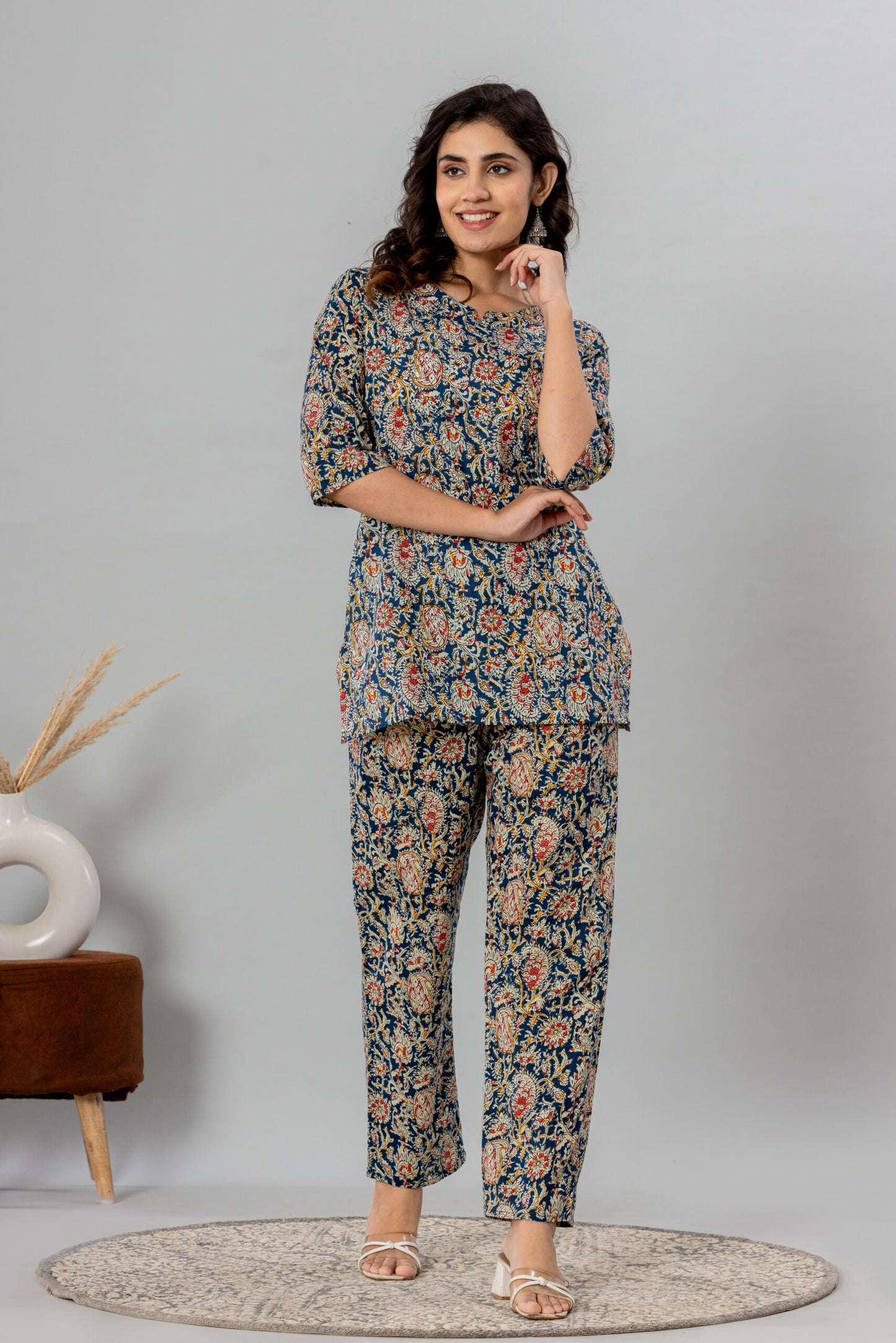 Grey Cotton Printed Night Suits