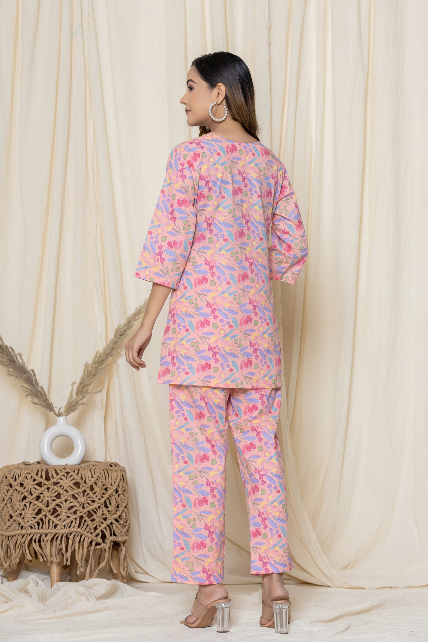 Pink Cotton Printed Night Suits