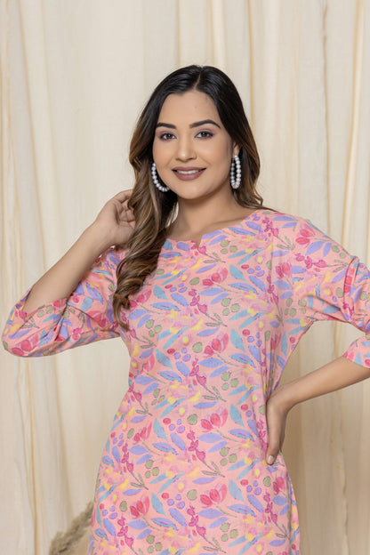 Pink Cotton Printed Night Suits