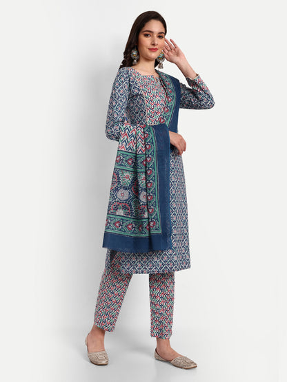 Blue Kurti Pant Set with Dupatta