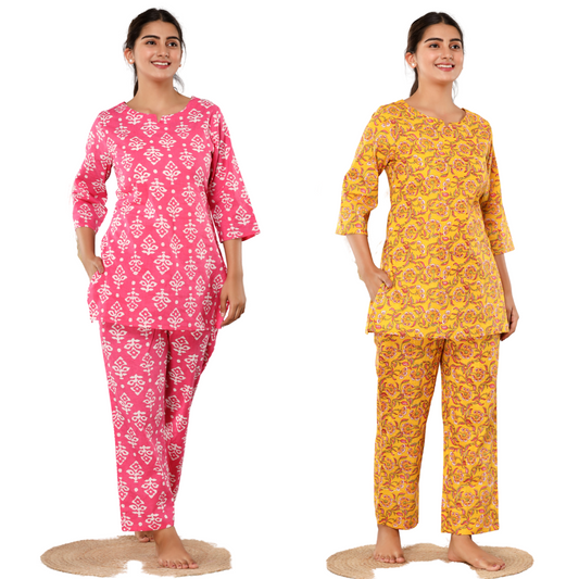 Pink and yellow lounge wear combo