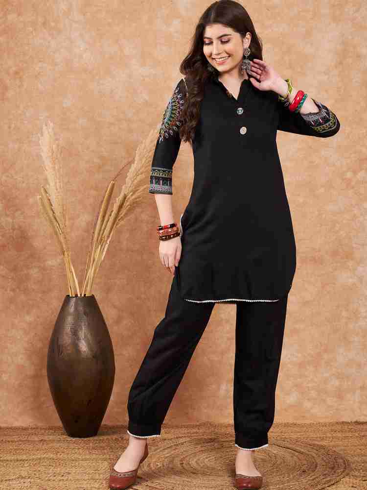 Black Rayon Kurti Pant Set