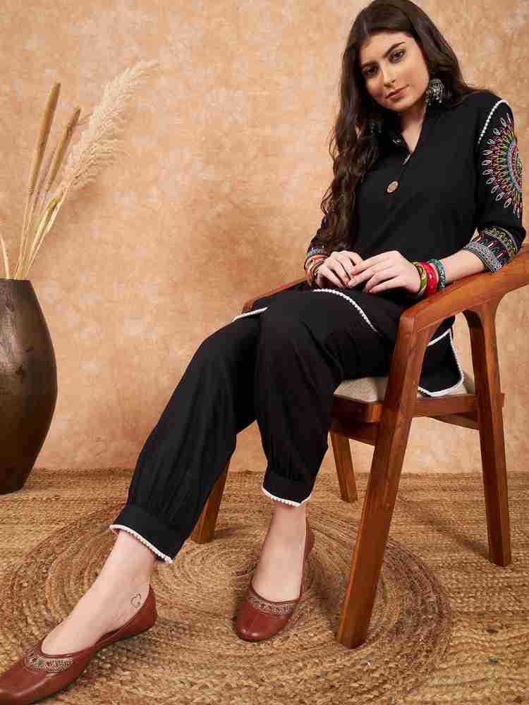 Black Rayon Kurti Pant Set