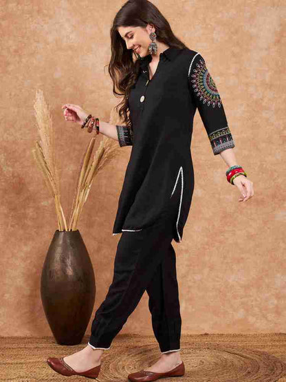 Black Rayon Kurti Pant Set