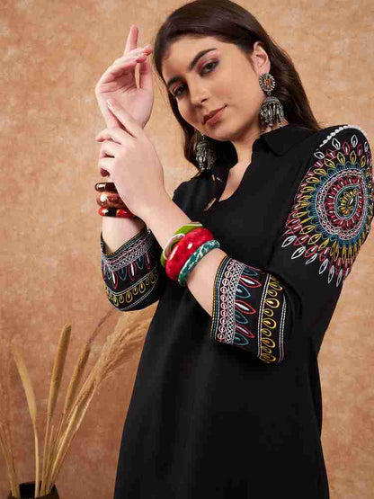 Black Rayon Kurti Pant Set