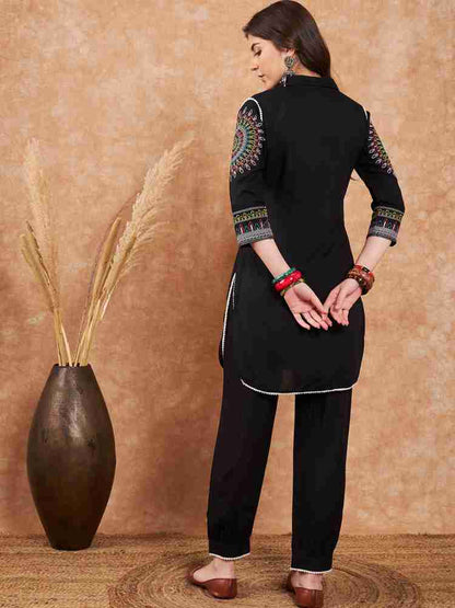 Black Rayon Kurti Pant Set