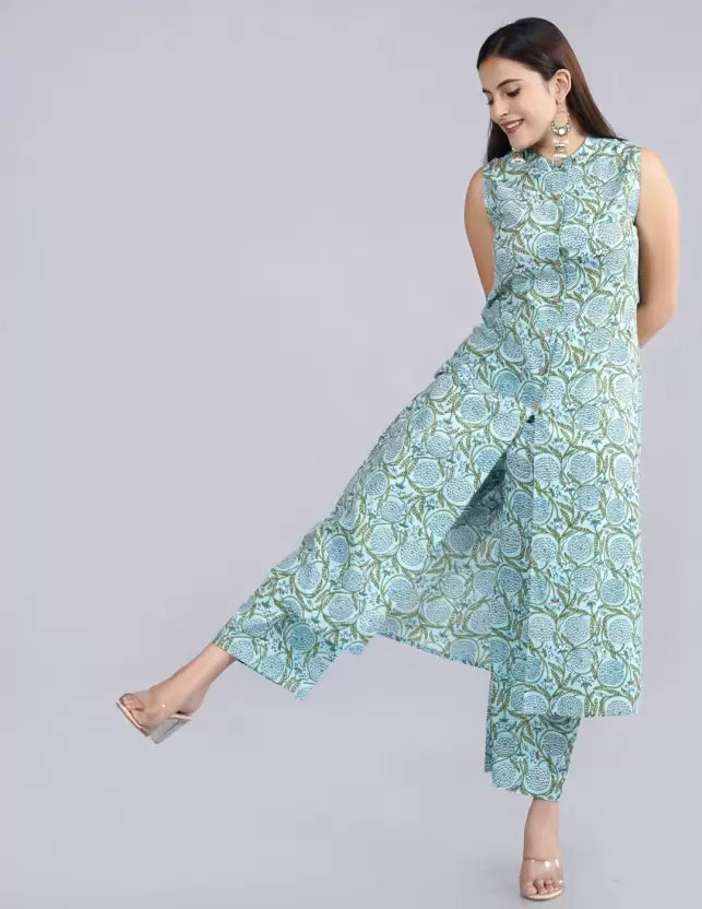 Blue Floral Printed Kurti Pant