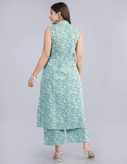 Blue Floral Printed Kurti Pant