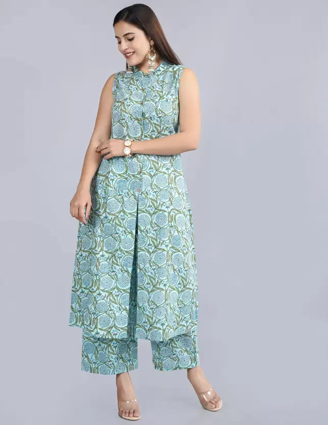 Blue Floral Printed Kurti Pant