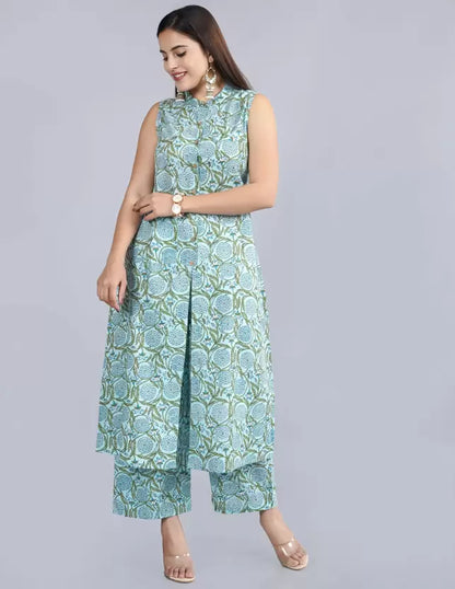 Blue Floral Printed Kurti Pant